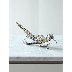 Vintage Gerry's Silver Tone Roadrunner with Blue Gemstone Eye Brooch Pin Jewelry